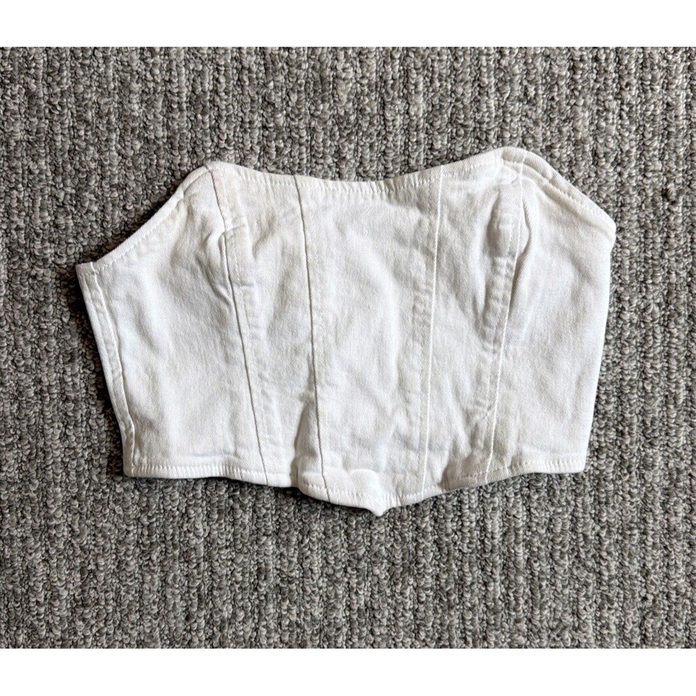 Adika White Women’s Denim Button Back Corset Crop Top Medium